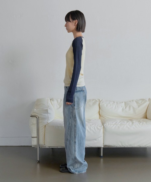 UNE MANSION（ユヌマンション）の「【UNE ORIGINAL】バイカラーラグランシンプルトーンニット（ニット/セーター・レディース・ベージュ/ネイビー/スカイブルー/アイボリー/グレー/ピンク/ブルー/チャコール・FREE）」の20枚目の写真