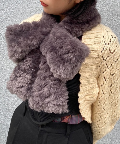 Casselini（キャセリーニ）の「Casselini(キャセリーニ)リボンティペット（マフラー・レディース・モカ/ホワイト/ブラウン/ブルー/ブラック/ベージュ/グレー/レオパード/ダークブラウン/チャコール/ピンク/アニマル/イエロー/レッド/ネイビー/ミント/オフホワイト・FREE）」の6枚目の写真