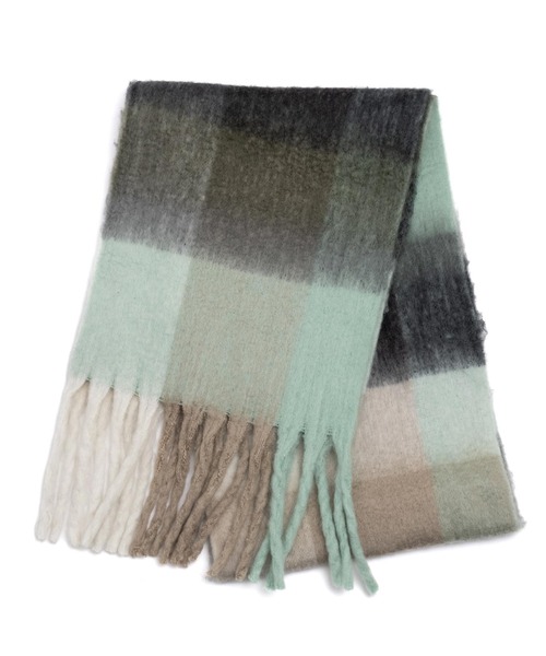 anap mimpi(アナップミンピ)の「起毛フェイクウール大判チェックマフラー(マフラー・レディース・グリーン/ブルー・FREE)」の9枚目の写真