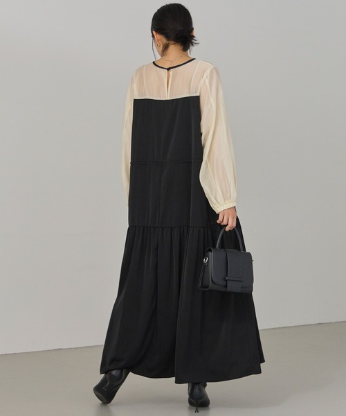 LAVEANGE（ラビアンジェ）の「配色ティアードワンピース（ワンピース・レディース・ブラウン/ネイビー/ブラック・LL/5L/M/4L/3L）」の10枚目の写真