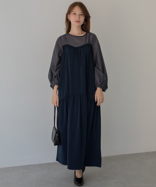 LAVEANGE（ラビアンジェ）の「配色ティアードワンピース（ワンピース・レディース・ブラウン/ネイビー/ブラック・LL/5L/M/4L/3L）」の20枚目の写真