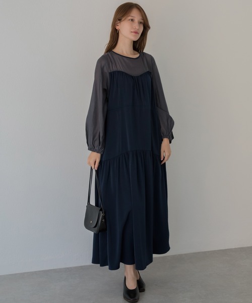 LAVEANGE（ラビアンジェ）の「配色ティアードワンピース（ワンピース・レディース・ブラウン/ネイビー/ブラック・LL/5L/M/4L/3L）」の22枚目の写真