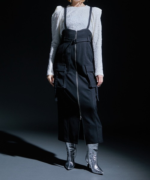 STUDIOUS（ステュディオス）の「【STUDIOUS/ステュディオス】サスペンダージップスカート（スカート・レディース・ブラック/カーキ・1/2）」の8枚目の写真