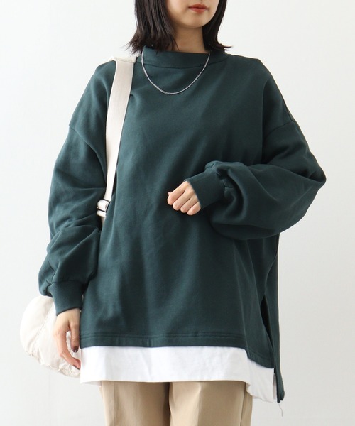 atONE(アットワン)の「atONE 裏起毛レイヤード風ハイネックトレーナー(スウェット・レディース・ダークグリーン/ブラック/オートミール/杢グレー・LL~3L/4L~5L/M~L)」の21枚目の写真