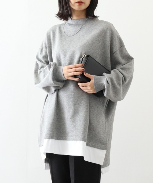 atONE(アットワン)の「atONE 裏起毛レイヤード風ハイネックトレーナー(スウェット・レディース・ダークグリーン/ブラック/オートミール/杢グレー・LL~3L/4L~5L/M~L)」の11枚目の写真