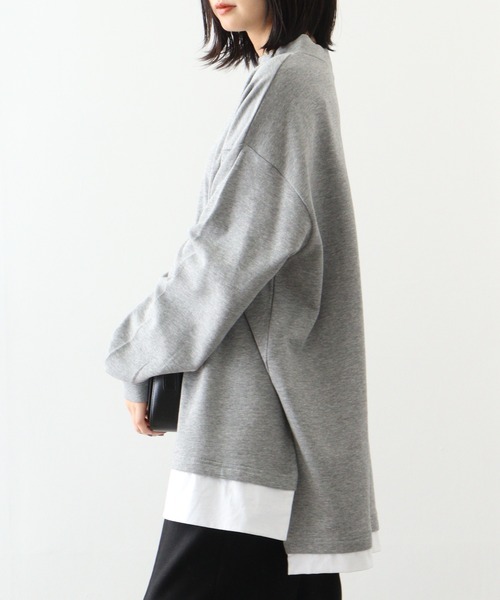 atONE(アットワン)の「atONE 裏起毛レイヤード風ハイネックトレーナー(スウェット・レディース・ダークグリーン/ブラック/オートミール/杢グレー・LL~3L/4L~5L/M~L)」の12枚目の写真
