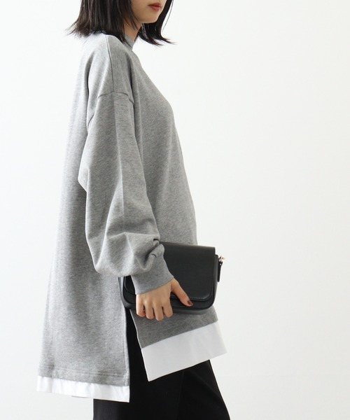 atONE(アットワン)の「atONE 裏起毛レイヤード風ハイネックトレーナー(スウェット・レディース・ダークグリーン/ブラック/オートミール/杢グレー・LL~3L/4L~5L/M~L)」の13枚目の写真