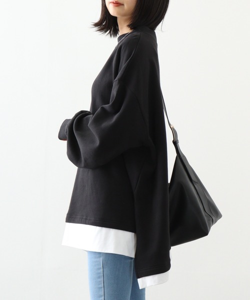 atONE(アットワン)の「atONE 裏起毛レイヤード風ハイネックトレーナー(スウェット・レディース・ダークグリーン/ブラック/オートミール/杢グレー・LL~3L/4L~5L/M~L)」の7枚目の写真