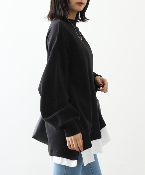 atONE(アットワン)の「atONE 裏起毛レイヤード風ハイネックトレーナー(スウェット・レディース・ダークグリーン/ブラック/オートミール/杢グレー・LL~3L/4L~5L/M~L)」の8枚目の写真