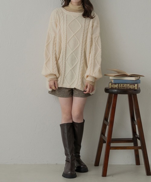 Ambre Neige（アンブルネージュ）の「【前後２WAY】2wayケーブルリボンニットカーディガン／WEB/EC限定商品（カーディガン/ボレロ・レディース・チャコールグレー/アイボリー/ダークブラウン・FREE）」の8枚目の写真