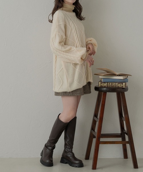 Ambre Neige（アンブルネージュ）の「【前後２WAY】2wayケーブルリボンニットカーディガン／WEB/EC限定商品（カーディガン/ボレロ・レディース・チャコールグレー/アイボリー/ダークブラウン・FREE）」の9枚目の写真