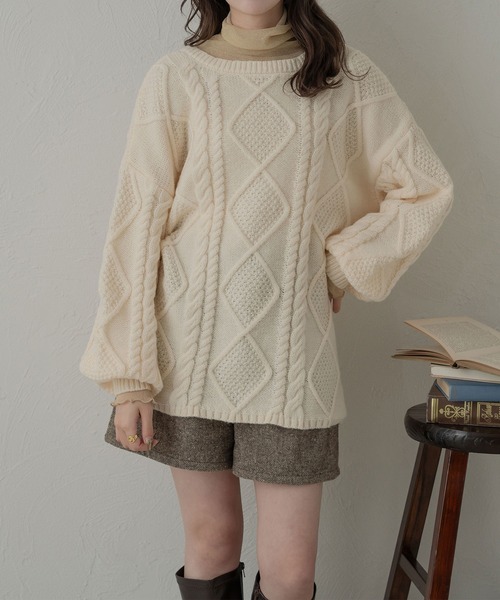 Ambre Neige（アンブルネージュ）の「【前後２WAY】2wayケーブルリボンニットカーディガン／WEB/EC限定商品（カーディガン/ボレロ・レディース・チャコールグレー/アイボリー/ダークブラウン・FREE）」の6枚目の写真