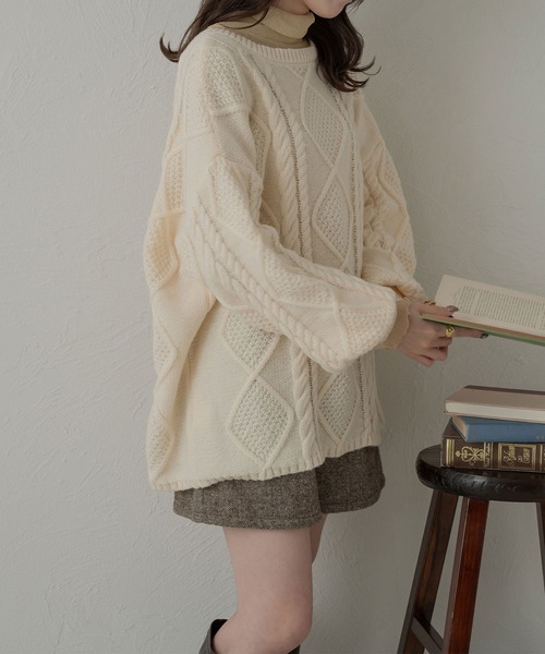 Ambre Neige（アンブルネージュ）の「【前後２WAY】2wayケーブルリボンニットカーディガン／WEB/EC限定商品（カーディガン/ボレロ・レディース・チャコールグレー/アイボリー/ダークブラウン・FREE）」の7枚目の写真