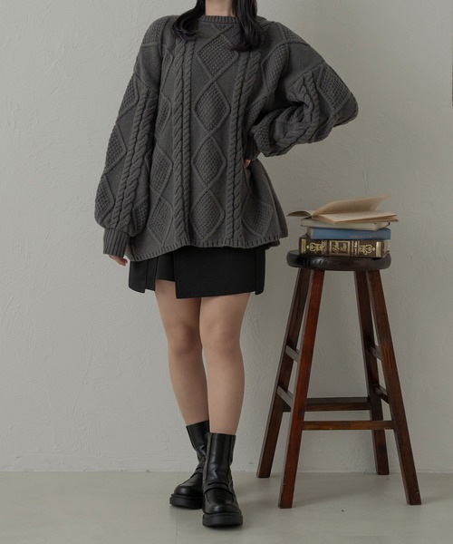 Ambre Neige（アンブルネージュ）の「【前後２WAY】2wayケーブルリボンニットカーディガン／WEB/EC限定商品（カーディガン/ボレロ・レディース・チャコールグレー/アイボリー/ダークブラウン・FREE）」の13枚目の写真