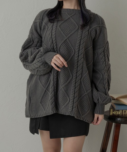 Ambre Neige（アンブルネージュ）の「【前後２WAY】2wayケーブルリボンニットカーディガン／WEB/EC限定商品（カーディガン/ボレロ・レディース・チャコールグレー/アイボリー/ダークブラウン・FREE）」の12枚目の写真