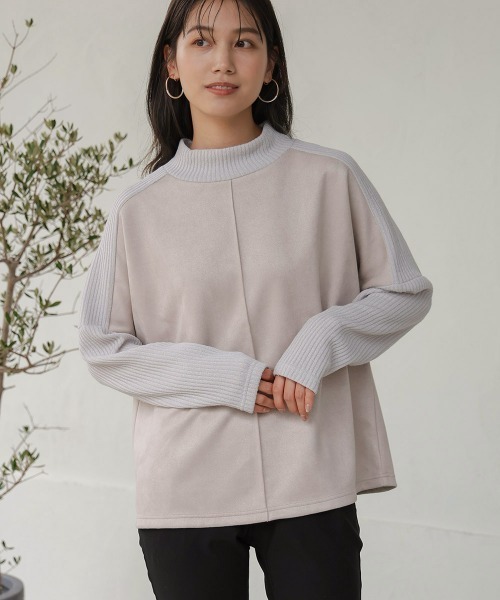 Bou Jeloud(ブージュルード)の「スエードリブドルマンプルオーバー(Tシャツ/カットソー・レディース・グレイッシュベージュ/ネイビー/モカ・FREE)」の3枚目の写真