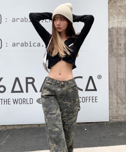 CANVAS+(キャンバスプラス)の「【CANVAS+】迷彩柄ワイドストレートワークパンツ(その他パンツ・レディース・カーキ・M/L/S)」の15枚目の写真