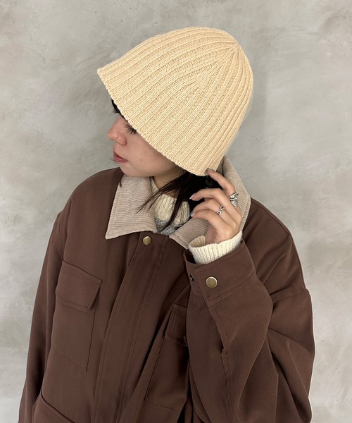 kutir（クティール）の「リブニットバケハ（ハット・レディース・アイボリー/モカ/ブラック/グレー・FREE）」の7枚目の写真