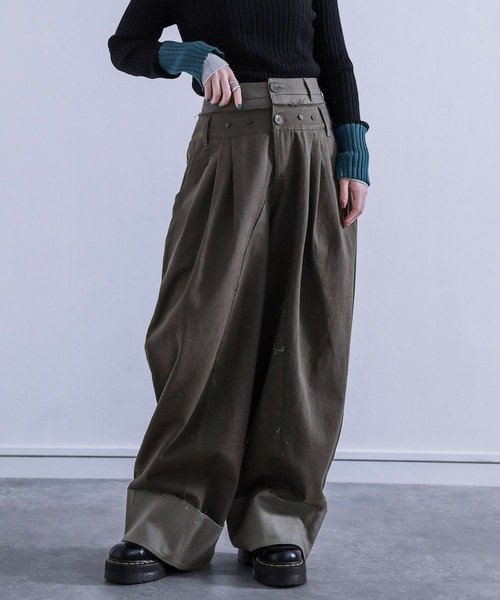 osharewalker（オシャレウォーカー）の「【廃盤】【ZOZO限定】『ダブルウエストタックワイドパンツ』（その他パンツ・レディース・チャコールグレー/アイボリー・FREE）」の16枚目の写真
