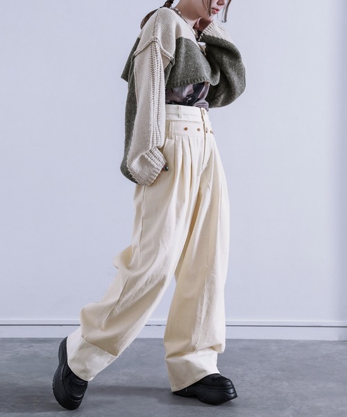 osharewalker（オシャレウォーカー）の「【廃盤】【ZOZO限定】『ダブルウエストタックワイドパンツ』（その他パンツ・レディース・チャコールグレー/アイボリー・FREE）」の5枚目の写真