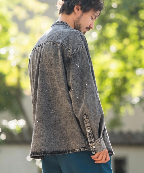 CAMBIO（カンビオ）の「ms5513- Chemical Wash Damage Denim Band Collar Shirts デニムシャツ（シャツ/ブラウス・メンズ・ブラック/インディゴブルー・M/S/L）」の5枚目の写真