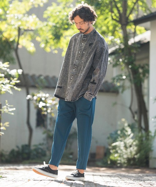 CAMBIO（カンビオ）の「ms5513- Chemical Wash Damage Denim Band Collar Shirts デニムシャツ（シャツ/ブラウス・メンズ・ブラック/インディゴブルー・M/S/L）」の6枚目の写真