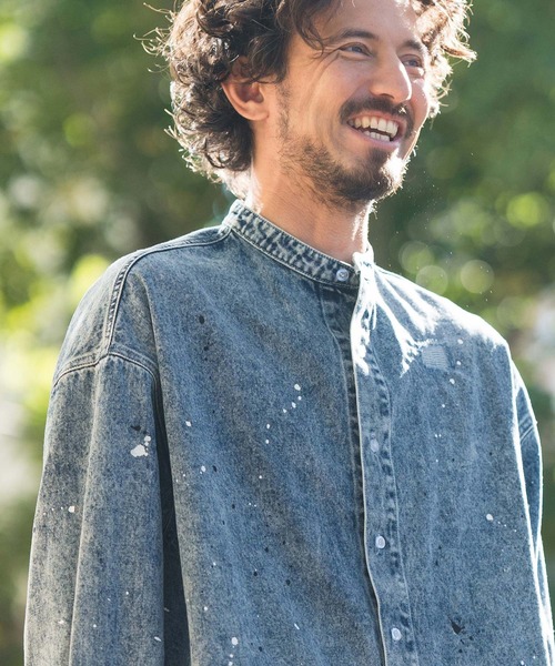 CAMBIO（カンビオ）の「ms5513- Chemical Wash Damage Denim Band Collar Shirts デニムシャツ（シャツ/ブラウス・メンズ・ブラック/インディゴブルー・M/S/L）」の9枚目の写真