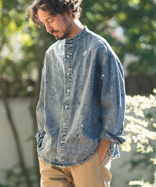 CAMBIO（カンビオ）の「ms5513- Chemical Wash Damage Denim Band Collar Shirts デニムシャツ（シャツ/ブラウス・メンズ・ブラック/インディゴブルー・M/S/L）」の11枚目の写真