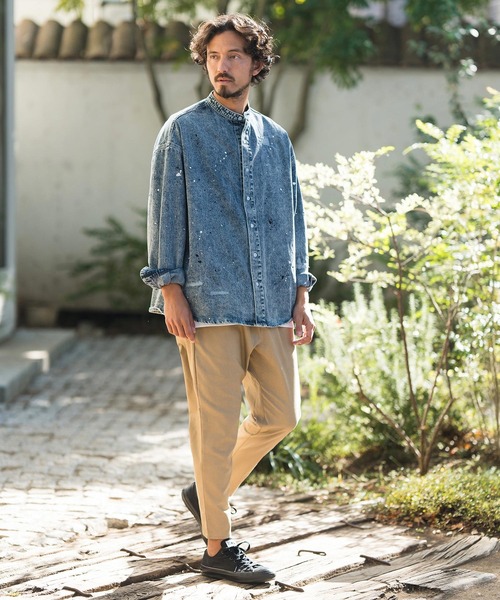 CAMBIO（カンビオ）の「ms5513- Chemical Wash Damage Denim Band Collar Shirts デニムシャツ（シャツ/ブラウス・メンズ・ブラック/インディゴブルー・M/S/L）」の12枚目の写真