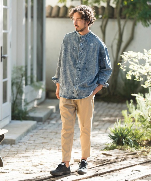 CAMBIO（カンビオ）の「ms5513- Chemical Wash Damage Denim Band Collar Shirts デニムシャツ（シャツ/ブラウス・メンズ・ブラック/インディゴブルー・M/S/L）」の13枚目の写真