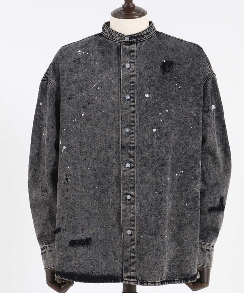CAMBIO（カンビオ）の「ms5513- Chemical Wash Damage Denim Band Collar Shirts デニムシャツ（シャツ/ブラウス・メンズ・ブラック/インディゴブルー・M/S/L）」の14枚目の写真