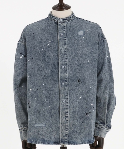 CAMBIO（カンビオ）の「ms5513- Chemical Wash Damage Denim Band Collar Shirts デニムシャツ（シャツ/ブラウス・メンズ・ブラック/インディゴブルー・M/S/L）」の16枚目の写真