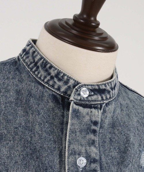 CAMBIO（カンビオ）の「ms5513- Chemical Wash Damage Denim Band Collar Shirts デニムシャツ（シャツ/ブラウス・メンズ・ブラック/インディゴブルー・M/S/L）」の18枚目の写真
