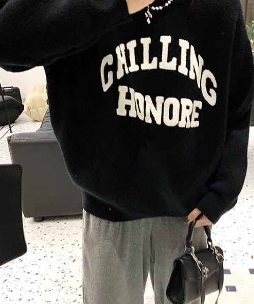 SHEENA（シーナ）の「CHILLINGロゴジャガードニットトップス（ニット/セーター・レディース・ブラック/ホワイト・M）」の17枚目の写真