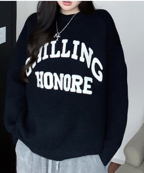 SHEENA（シーナ）の「CHILLINGロゴジャガードニットトップス（ニット/セーター・レディース・ブラック/ホワイト・M）」の18枚目の写真