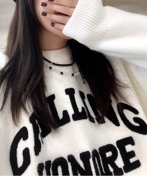 SHEENA（シーナ）の「CHILLINGロゴジャガードニットトップス（ニット/セーター・レディース・ブラック/ホワイト・M）」の3枚目の写真