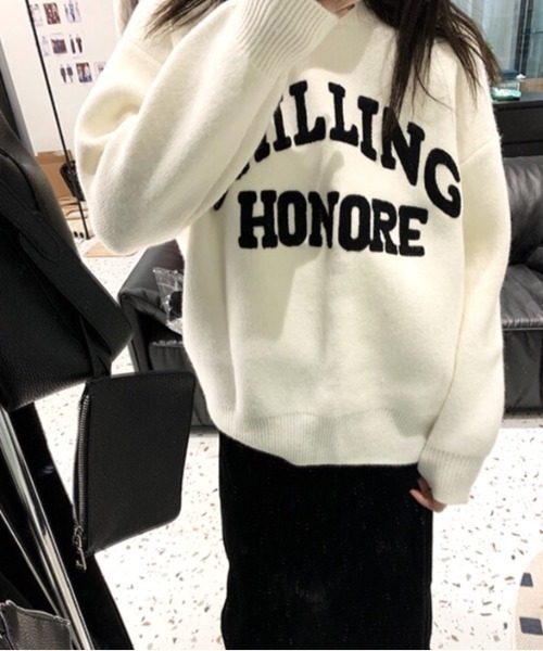 SHEENA（シーナ）の「CHILLINGロゴジャガードニットトップス（ニット/セーター・レディース・ブラック/ホワイト・M）」の9枚目の写真