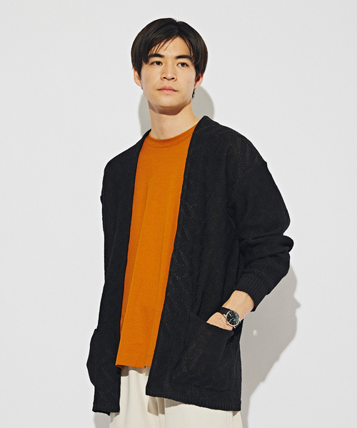EDIFICE（エディフィス）の「ペーパータッチヤーン ガウンカーディガン（カーディガン/ボレロ・メンズ・ブラック/ホワイト・MEDIUM/LARGE）」の8枚目の写真