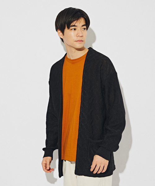 EDIFICE（エディフィス）の「ペーパータッチヤーン ガウンカーディガン（カーディガン/ボレロ・メンズ・ブラック/ホワイト・MEDIUM/LARGE）」の9枚目の写真
