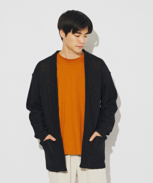 EDIFICE（エディフィス）の「ペーパータッチヤーン ガウンカーディガン（カーディガン/ボレロ・メンズ・ブラック/ホワイト・MEDIUM/LARGE）」の10枚目の写真