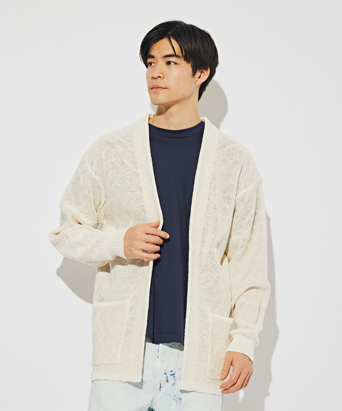 EDIFICE（エディフィス）の「ペーパータッチヤーン ガウンカーディガン（カーディガン/ボレロ・メンズ・ブラック/ホワイト・MEDIUM/LARGE）」の14枚目の写真
