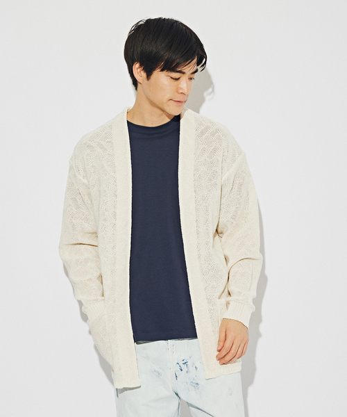 EDIFICE（エディフィス）の「ペーパータッチヤーン ガウンカーディガン（カーディガン/ボレロ・メンズ・ブラック/ホワイト・MEDIUM/LARGE）」の16枚目の写真