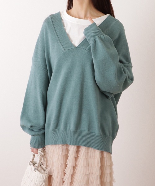 Lace Ladies(レースレディース)の「ディープ Vネック オーバー ニット プルオーバー(ニット/セーター・レディース・ダークグレー/アイボリー/グリーン/ベージュ・FREE)」の10枚目の写真