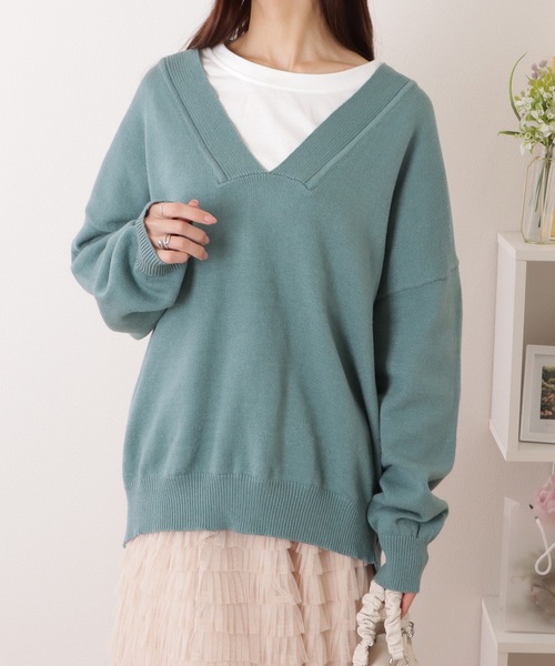 Lace Ladies(レースレディース)の「ディープ Vネック オーバー ニット プルオーバー(ニット/セーター・レディース・ダークグレー/アイボリー/グリーン/ベージュ・FREE)」の12枚目の写真