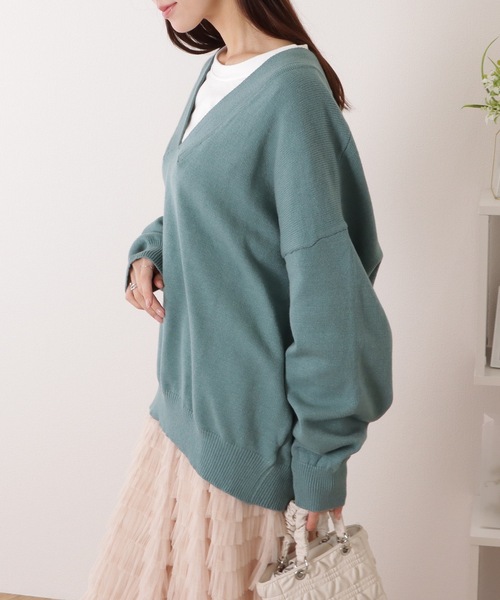Lace Ladies(レースレディース)の「ディープ Vネック オーバー ニット プルオーバー(ニット/セーター・レディース・ダークグレー/アイボリー/グリーン/ベージュ・FREE)」の14枚目の写真