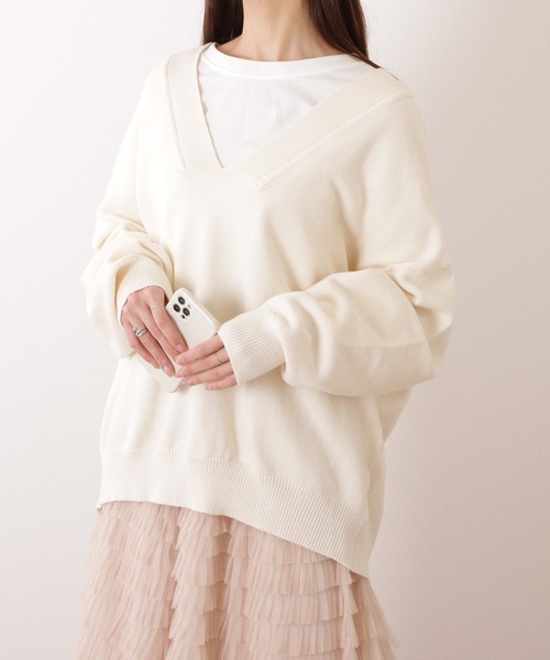 Lace Ladies(レースレディース)の「ディープ Vネック オーバー ニット プルオーバー(ニット/セーター・レディース・ダークグレー/アイボリー/グリーン/ベージュ・FREE)」の22枚目の写真
