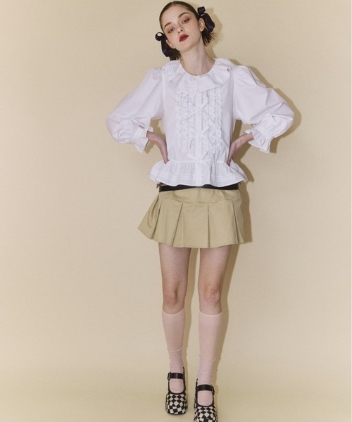 Candy Stripper(キャンディストリッパー)の「CROSS BELTED MINI スカート(スカート・レディース・ベージュ/ライトブルー/ブラック・2)」の5枚目の写真