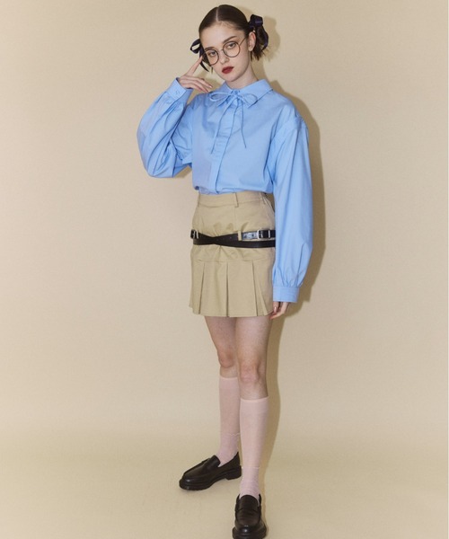 Candy Stripper(キャンディストリッパー)の「CROSS BELTED MINI スカート(スカート・レディース・ベージュ/ライトブルー/ブラック・2)」の9枚目の写真