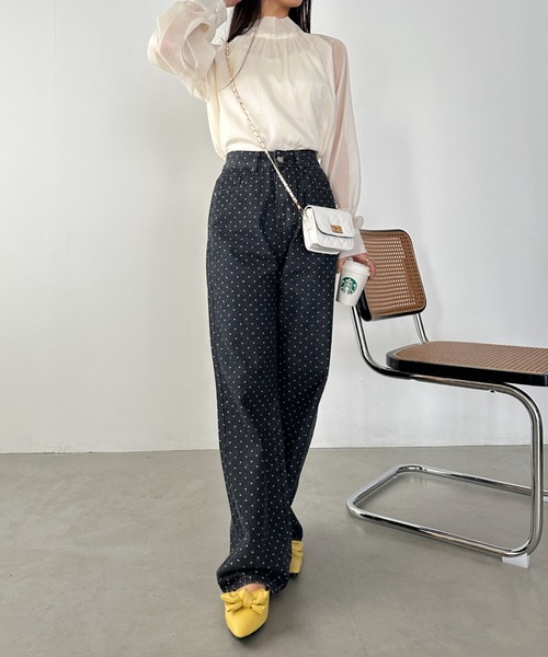 CLEA（クレア）の「ドットワイドデニムパンツ（デニムパンツ・レディース・ブラック/ブルー・M）」の12枚目の写真