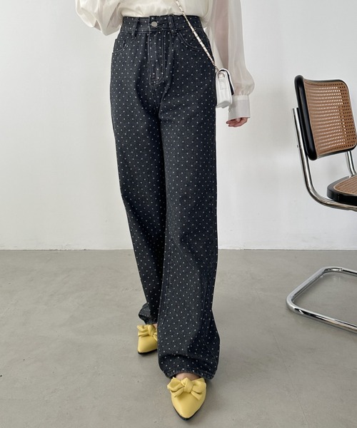 CLEA（クレア）の「ドットワイドデニムパンツ（デニムパンツ・レディース・ブラック/ブルー・M）」の6枚目の写真